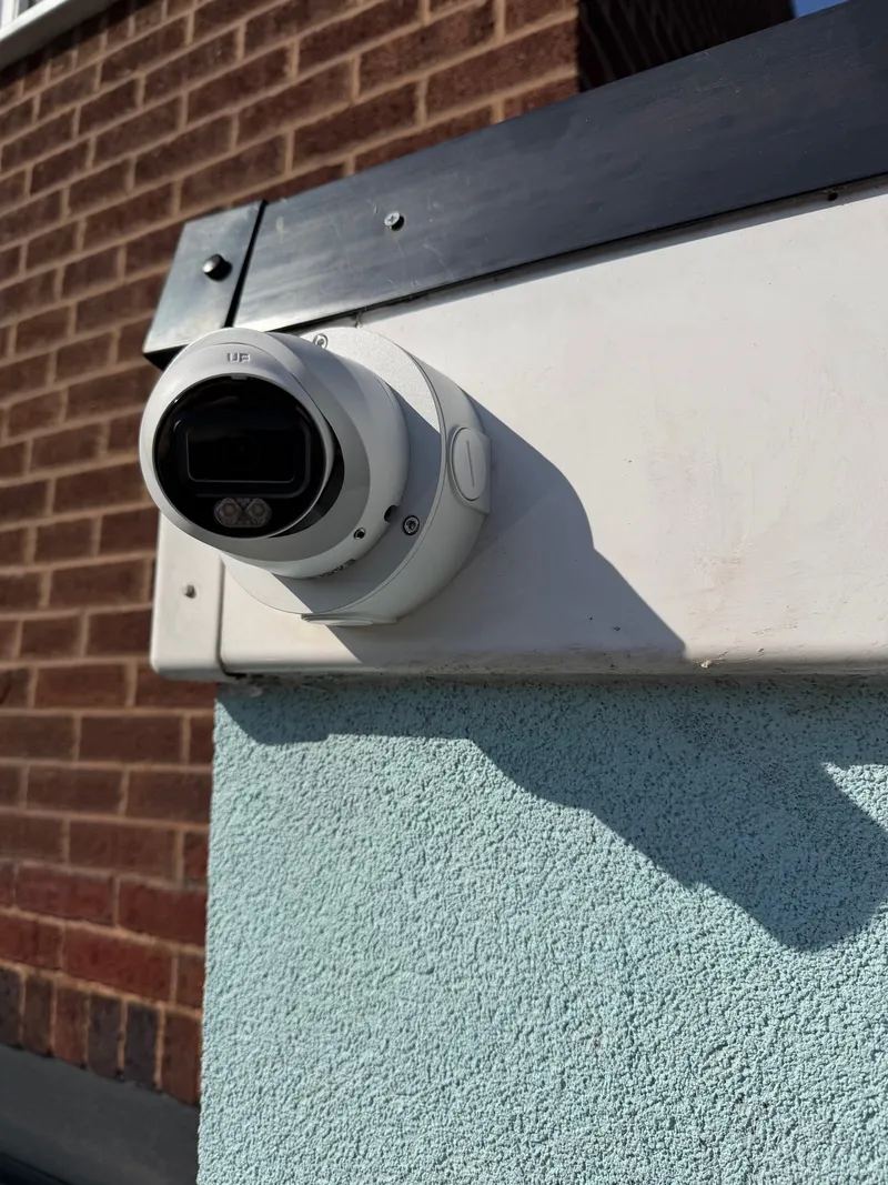 Turret CCTV camera on a custom mounting board, installed by MAC Secure